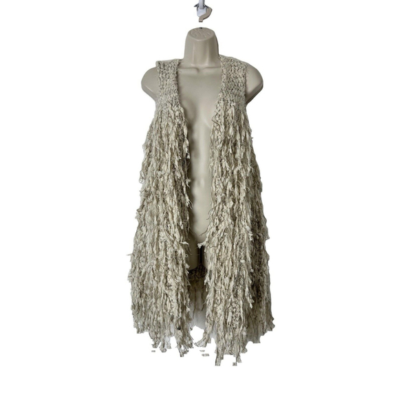 UMGEE Sleeveless Shaggy Vest M/L Boho Hippie Western Fringe Knit Beige Festival - Picture 5 of 9